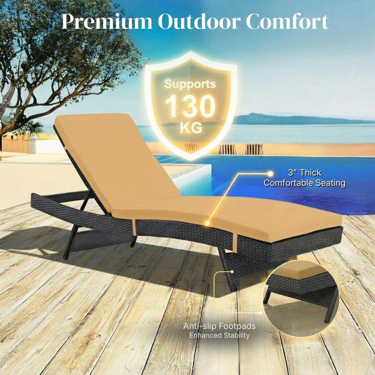 Outdoor Rattan Wicker Chaise Lounger For Poolside