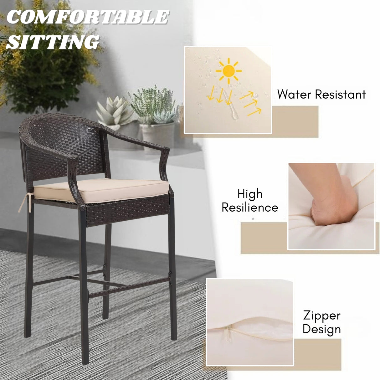 Outdoor Rattan Wicker Bar Set with Round Table