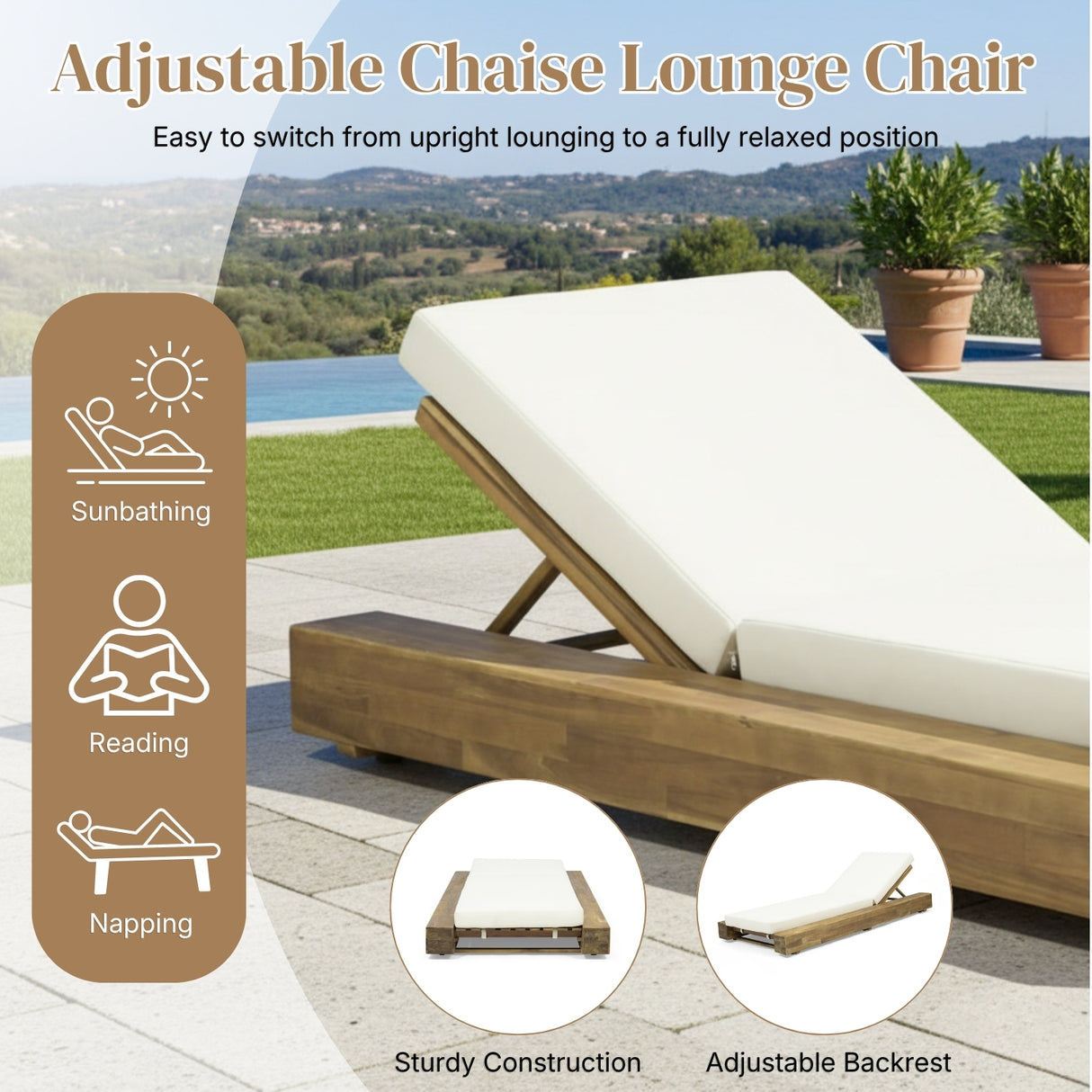 Premium Outdoor Teak Wooden Lounger Set with Cushions