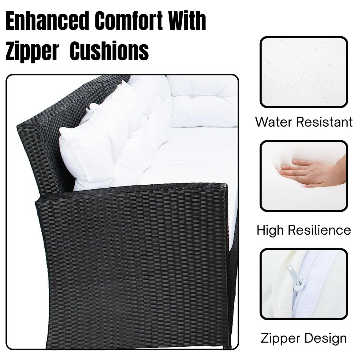 5-Piece Wicker Patio Conversation Set (Black/White)