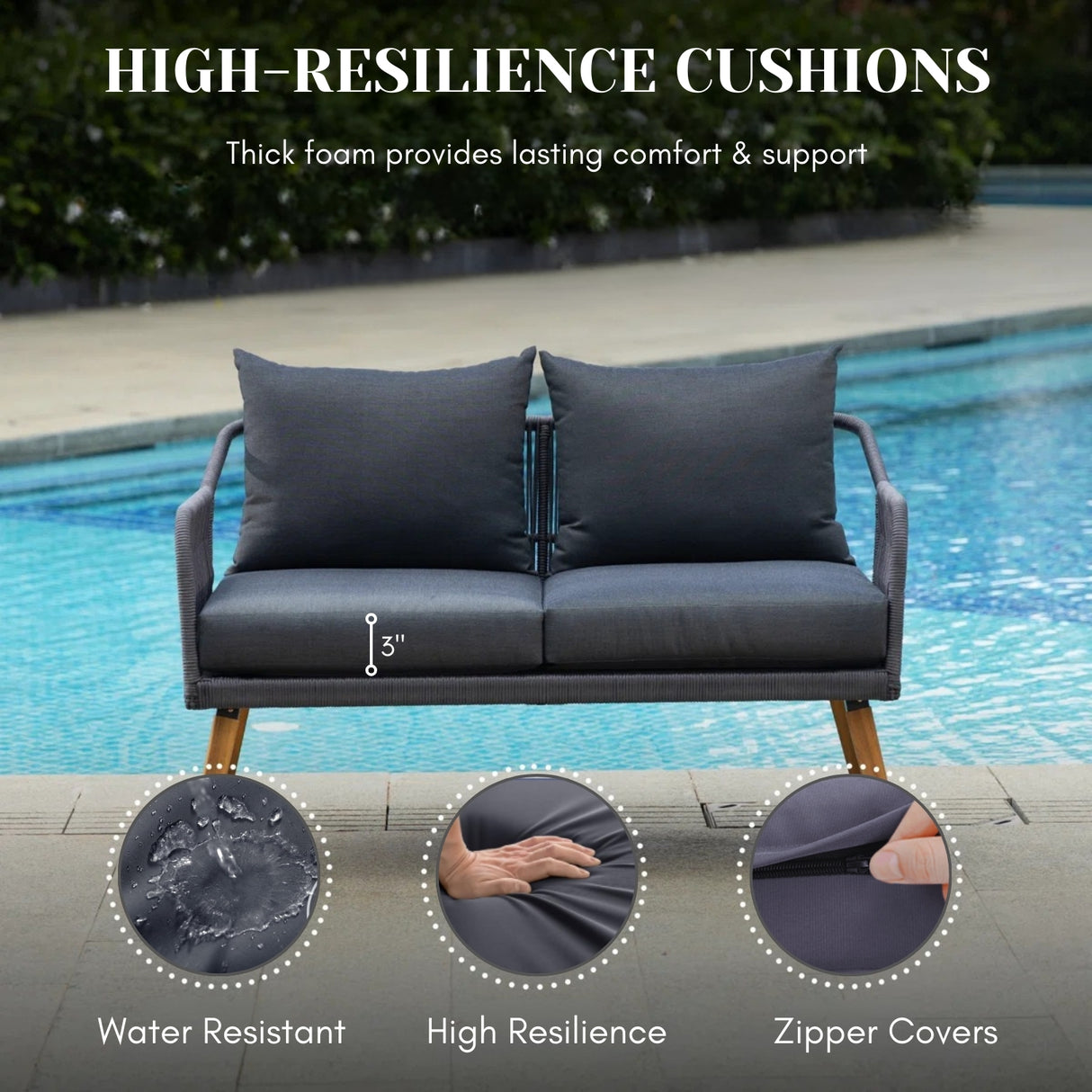 4-Piece Outdoor Rope Patio Furniture Set with Wood-Top Table