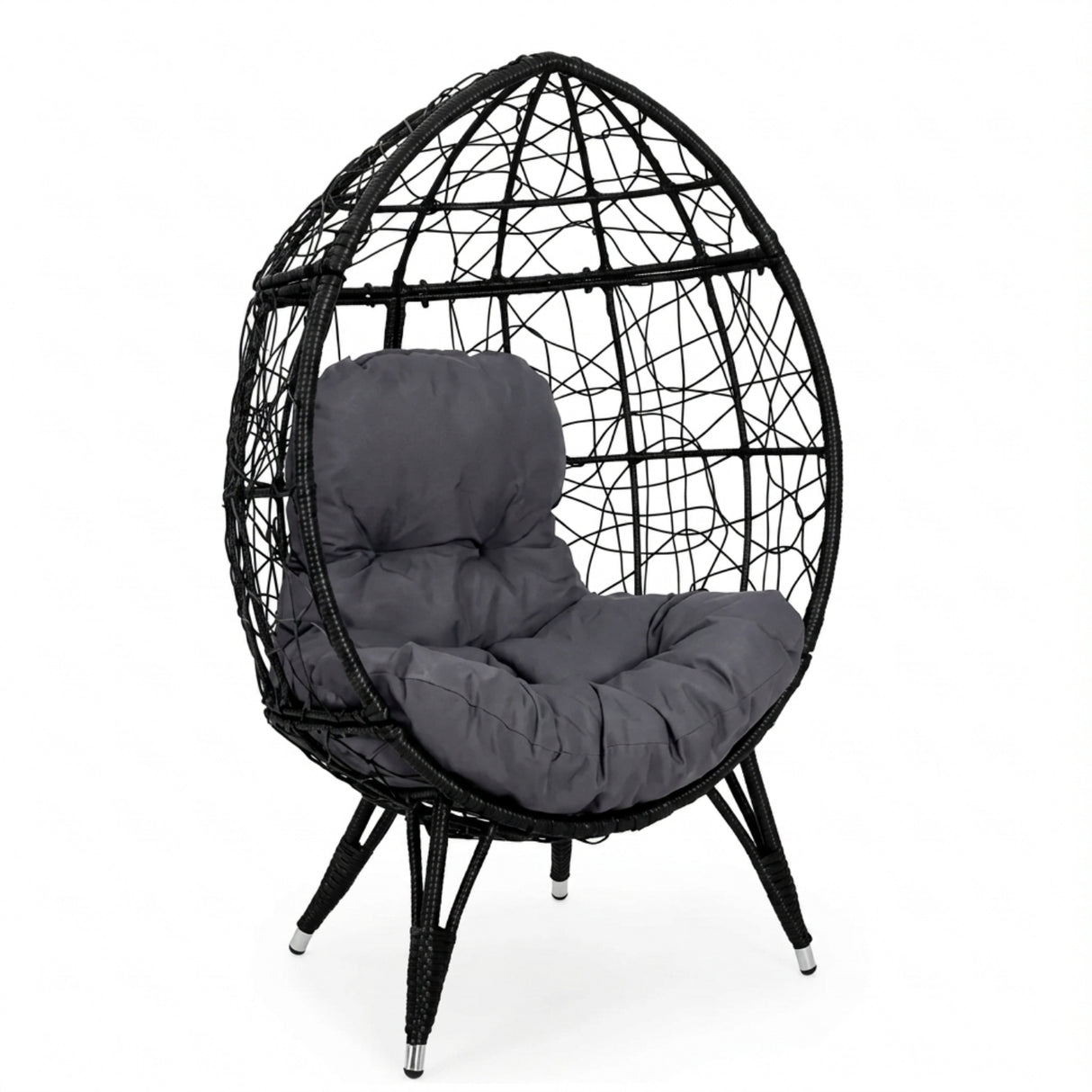 Outdoor Black Rattan Lounge Accent Egg Chair
