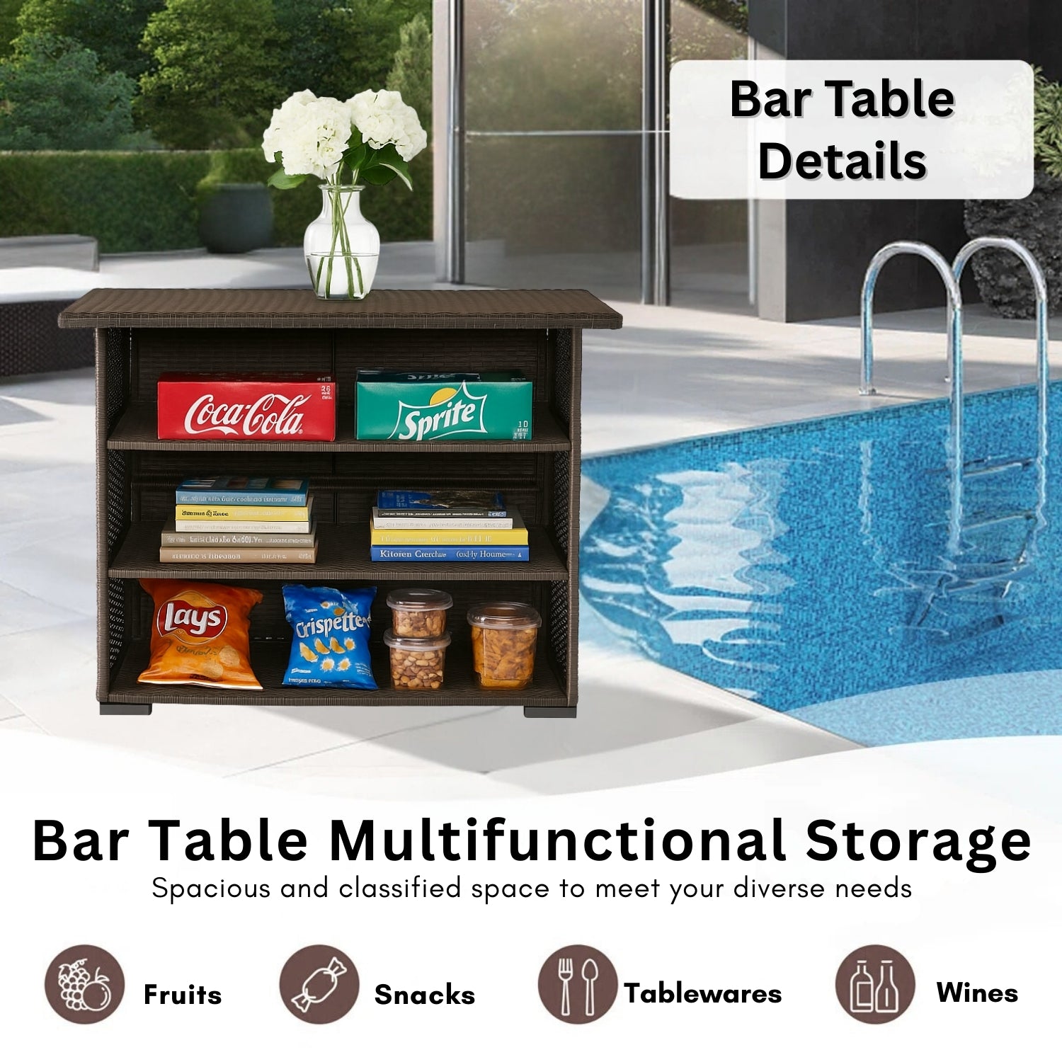 7-Piece Outdoor Rattan Wicker Bar Set with Wicker Top Table