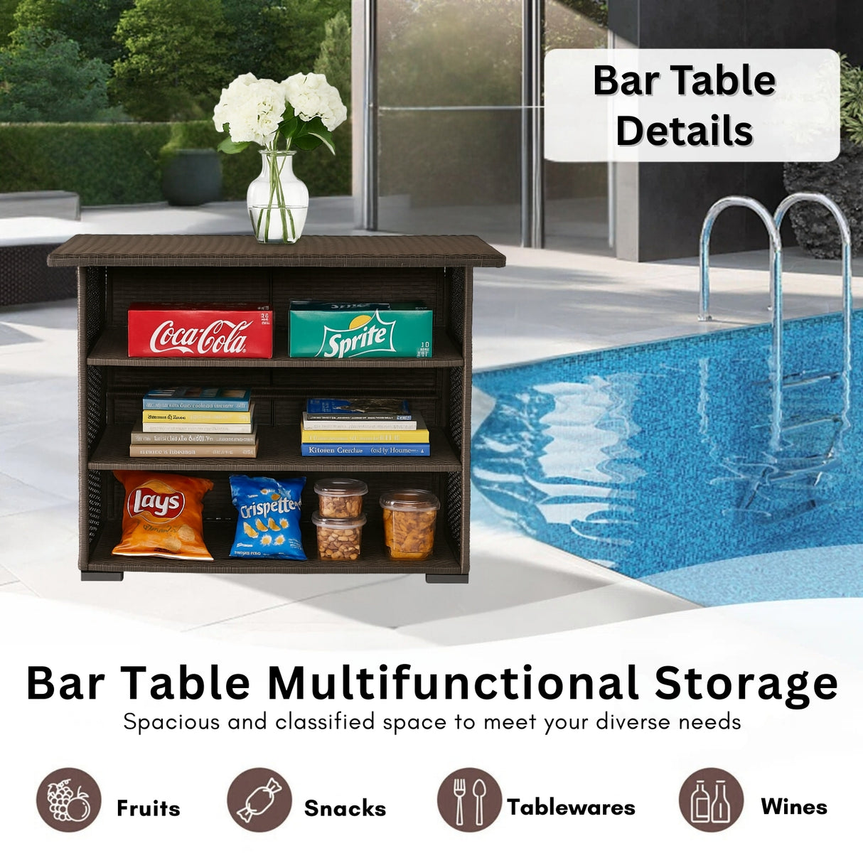 7-Piece Outdoor Rattan Wicker Bar Set with Wicker Top Table