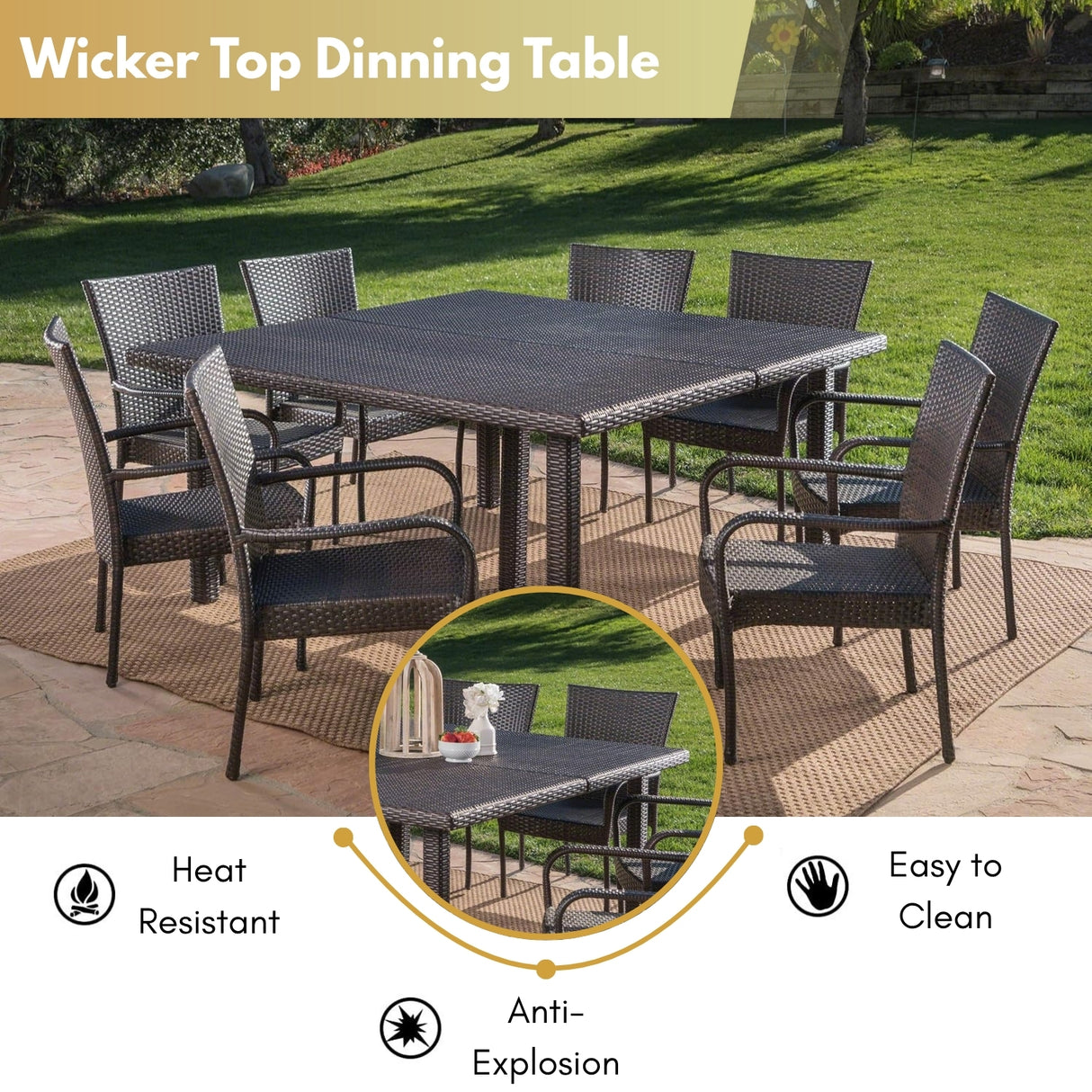 9-Piece Outdoor Stacking Wicker Square Dining Set