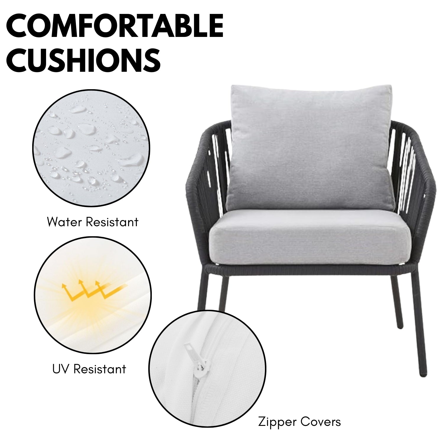 4-Piece Outdoor Rope Patio Sofa Set (Black & Grey)