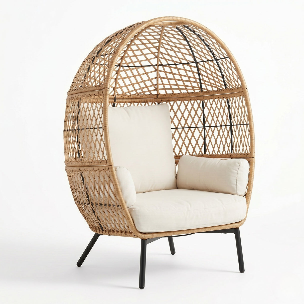 Outdoor Beige Rattan Wicker Lounge Egg Chair