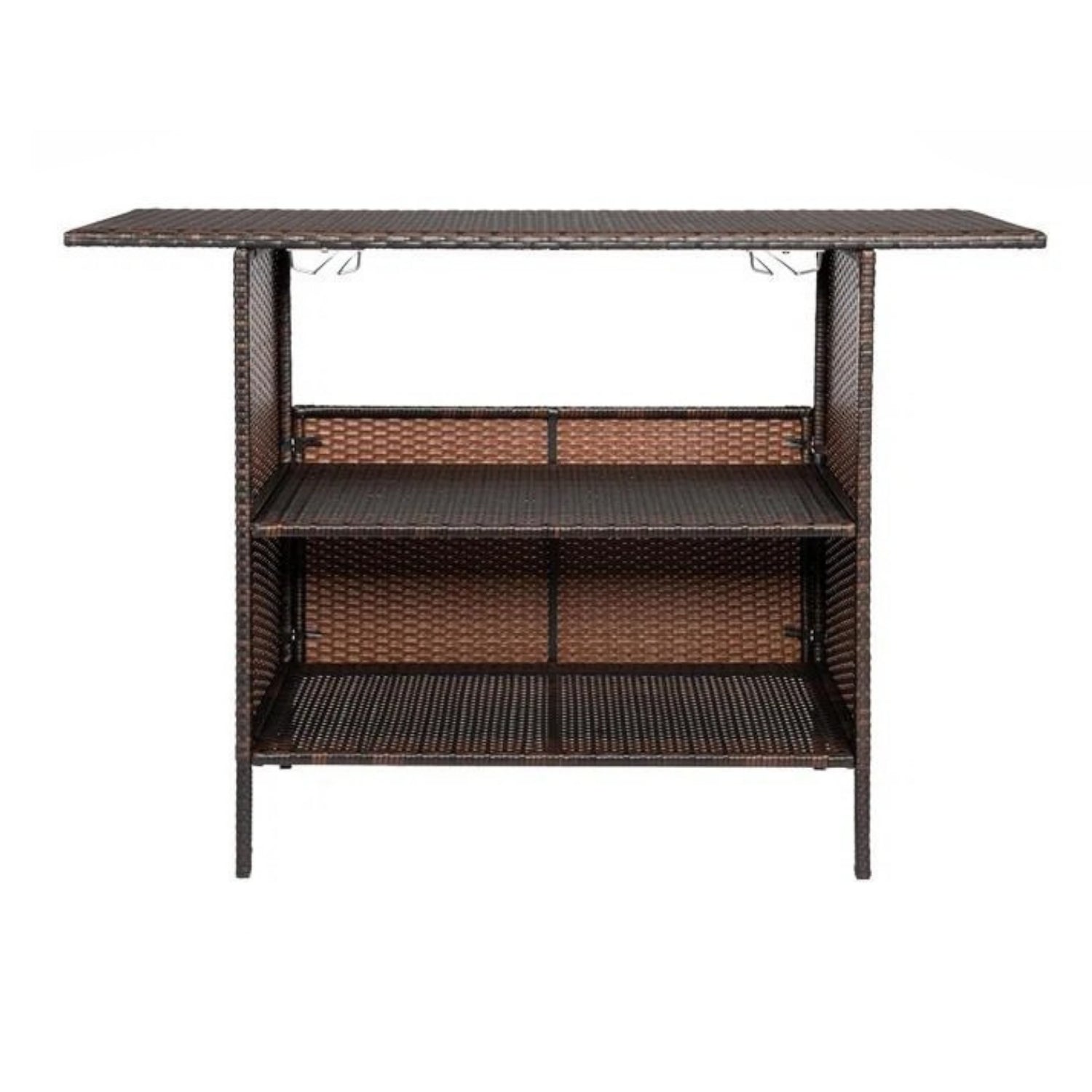 Outdoor Rattan Wicker Bar Table With Storage Selves