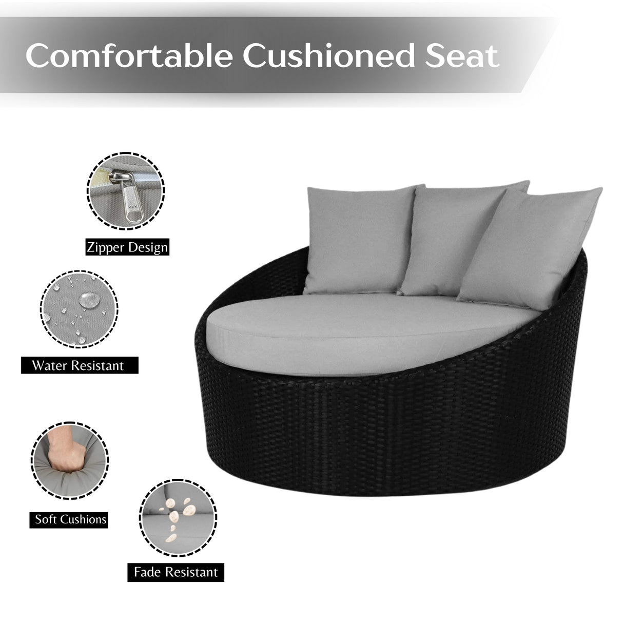 Outdoor Rattan Wicker Daybed with Glass Top Table