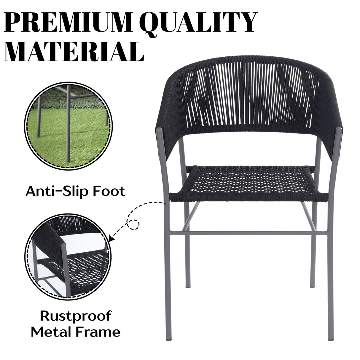 3-Piece Black Rope Outdoor Patio Set