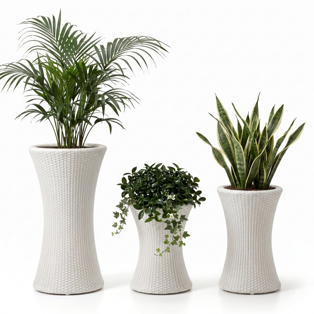 Outdoor Hourglass Design Set of 3 Wicker Planters (White)