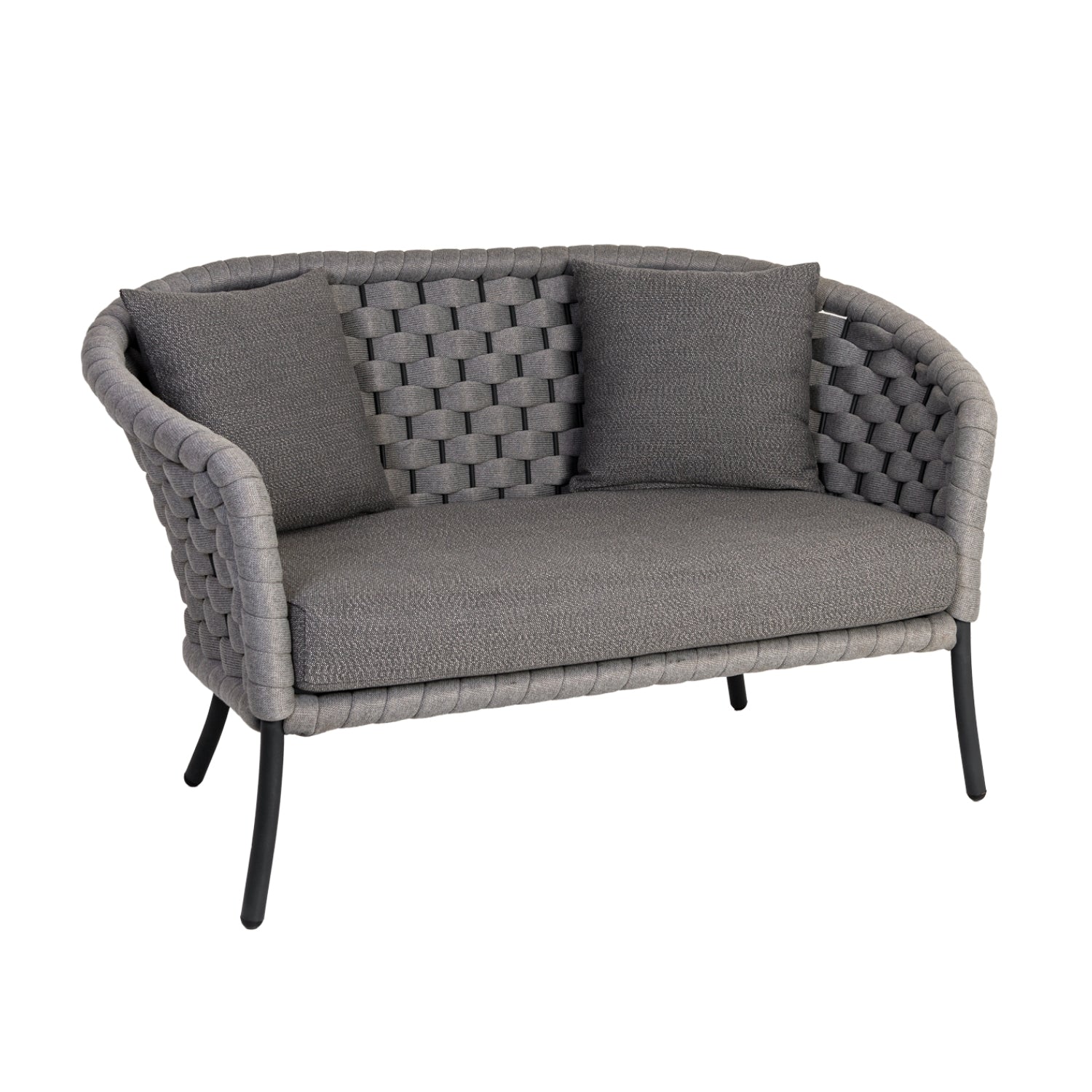 Outdoor Grey Rope 4 Piece Patio Sofa Set with Dark Grey Cushions