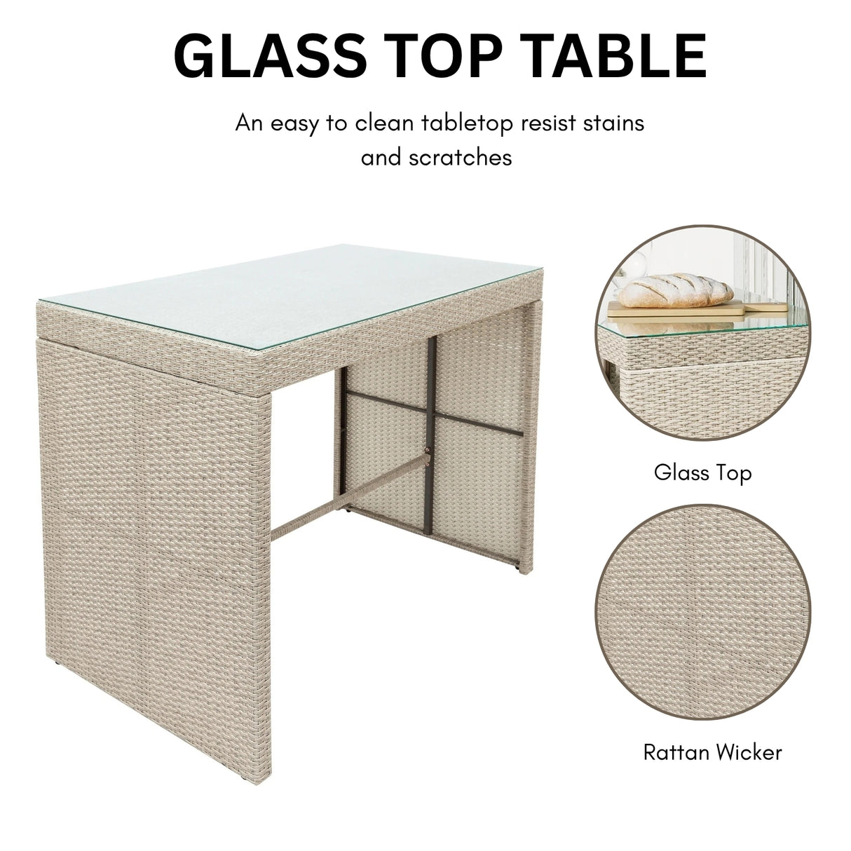 5-Piece Outdoor Rattan Wicker Bar Set with Glass Top Table