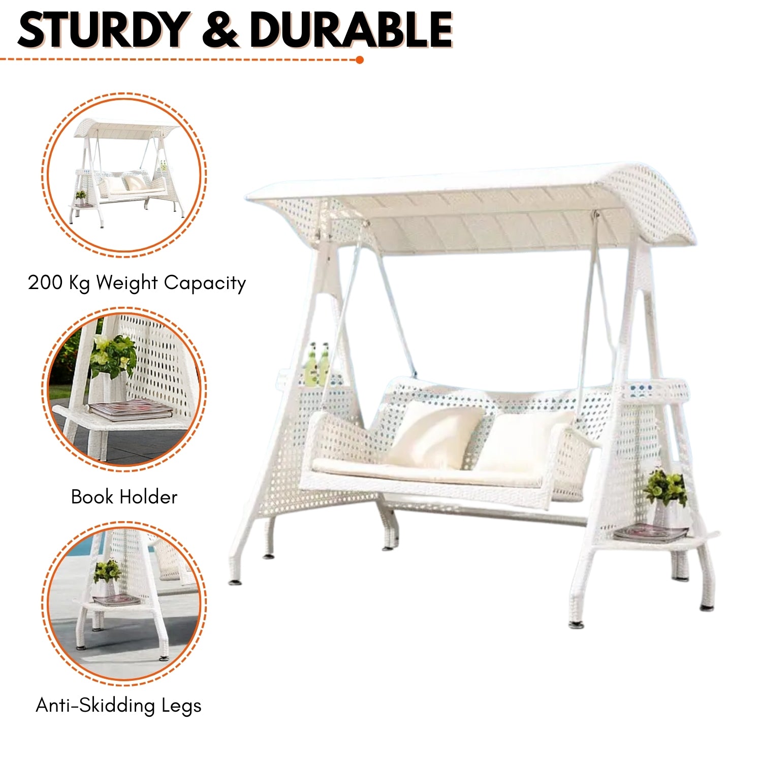 Outdoor Wicker 2-Seat Patio Swing Chair with Shade & Cushions