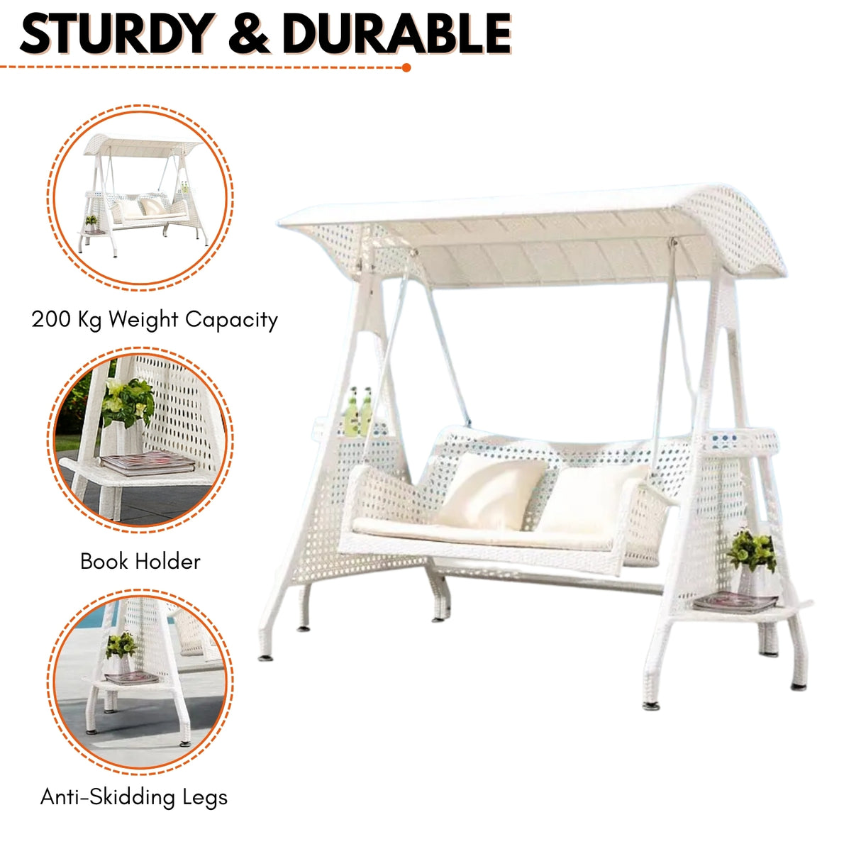 Outdoor Wicker 2-Seat Patio Swing Chair with Shade & Cushions