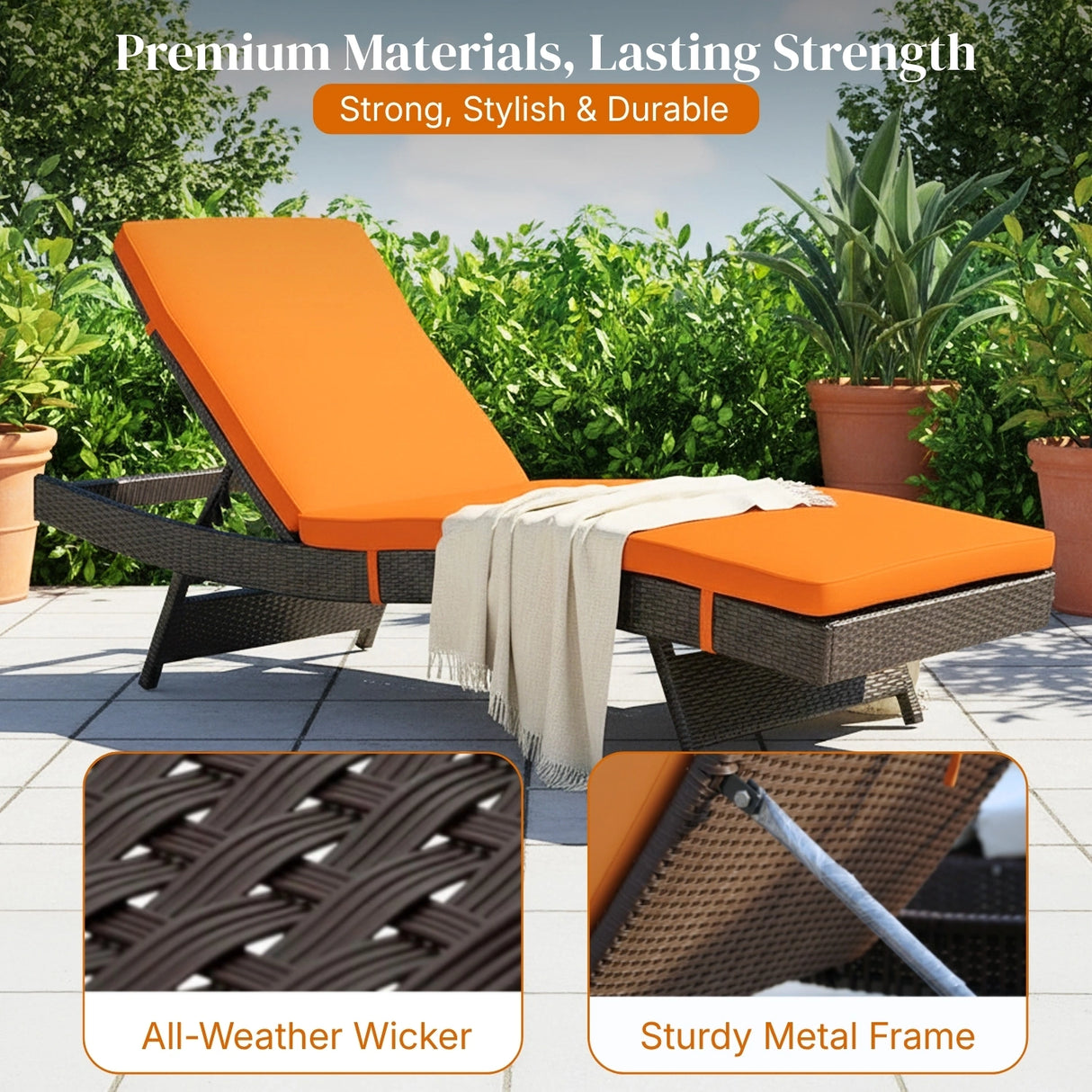 Outdoor Rattan Wicker Chaise Lounger For Poolside