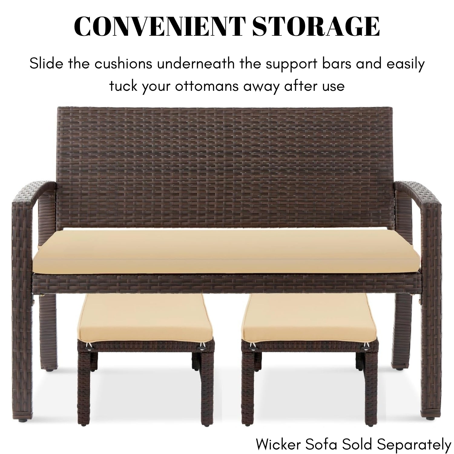Set of 2 Wicker Ottomans, Multipurpose Outdoor Furniture