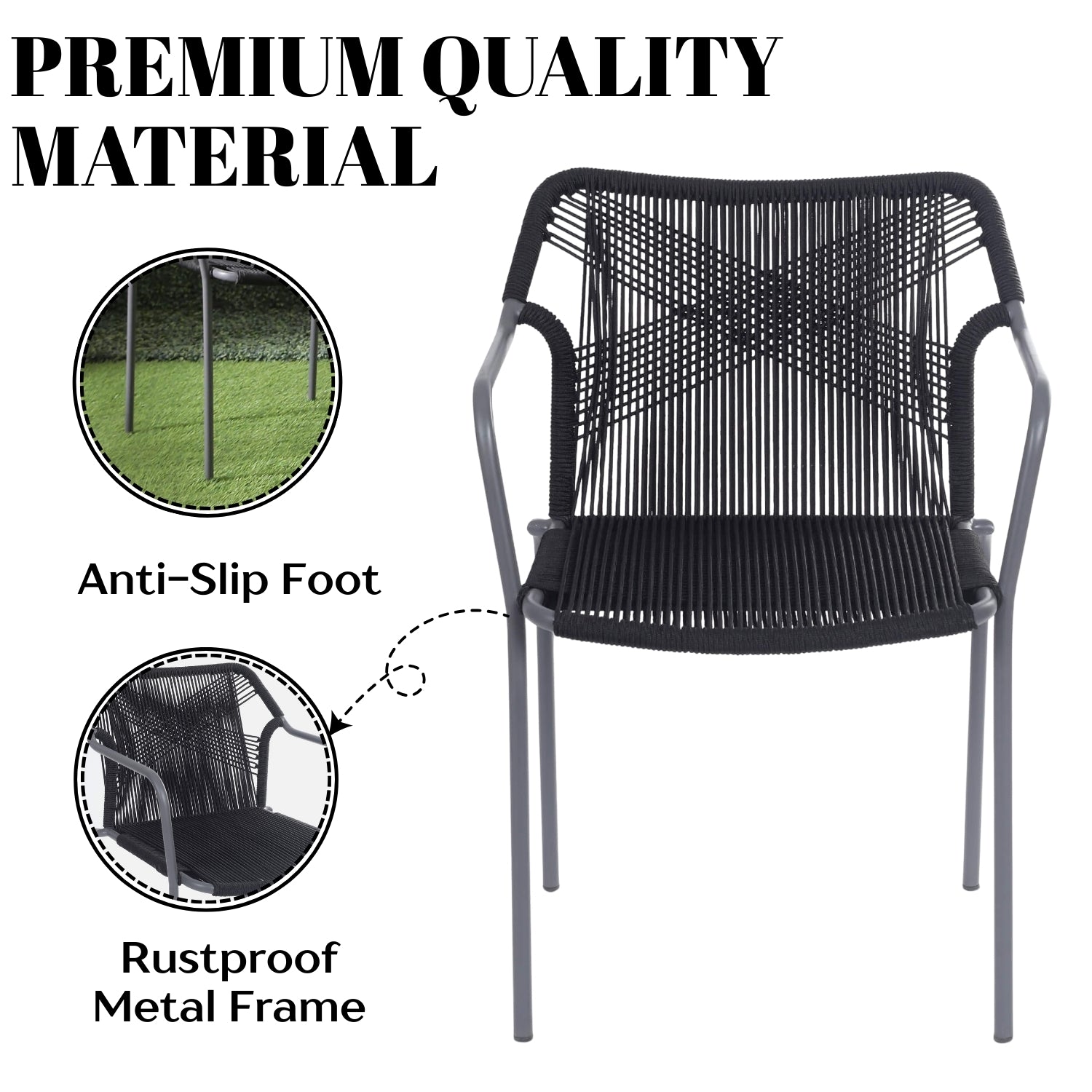 3-Piece Outdoor Grey Rope Patio Set