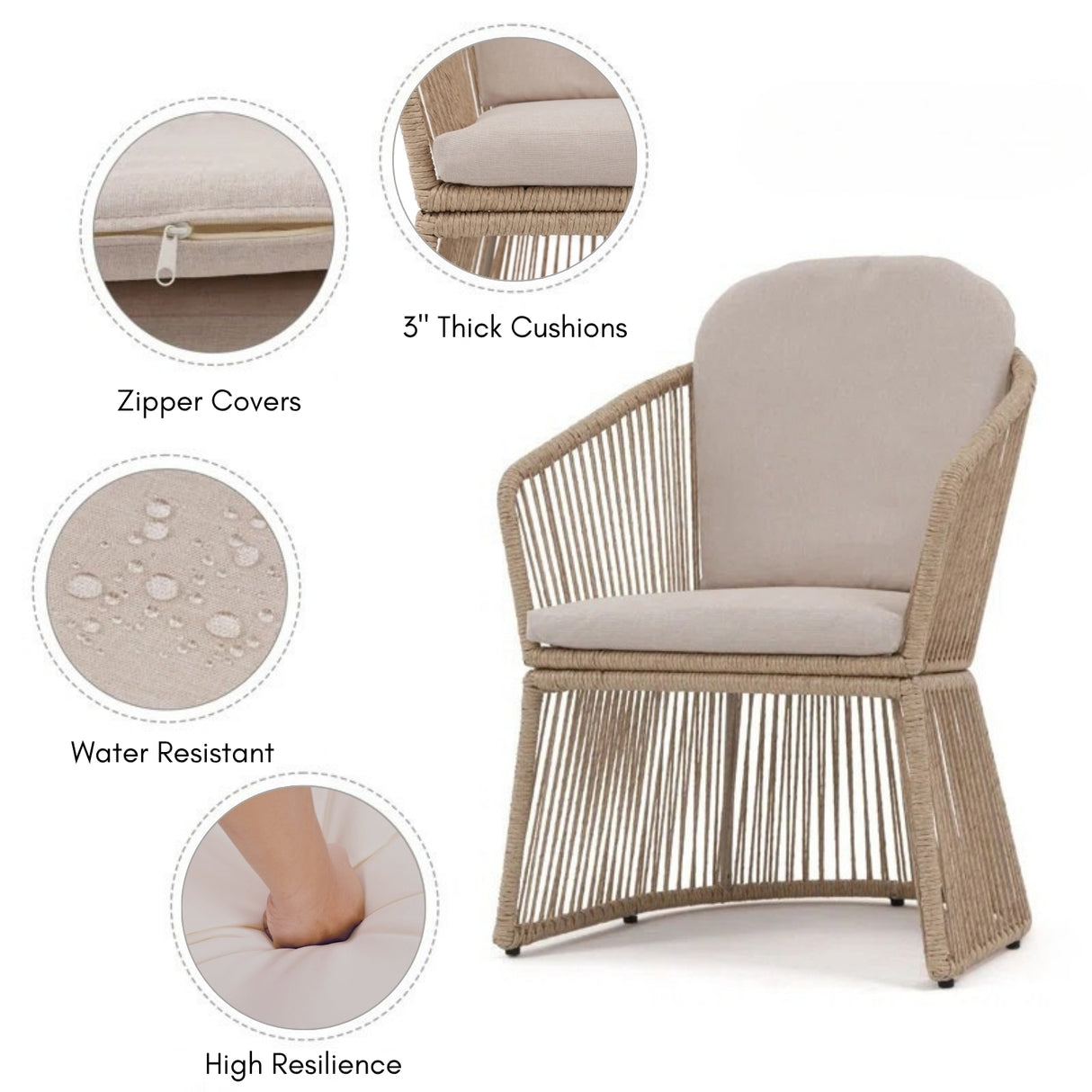 2-Piece Outdoor Rope Patio Chairs