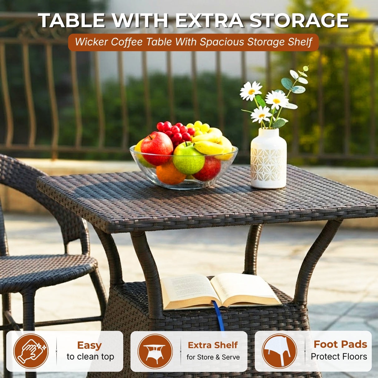 Outdoor Rattan Wicker 5-Piece Patio Furniture Set (Dark Brown)