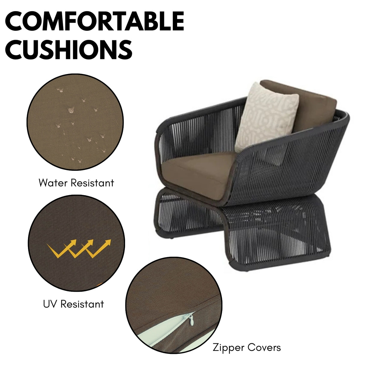 Outdoor Braided Rope Sofa Set With 2-Tier Glass Top Table