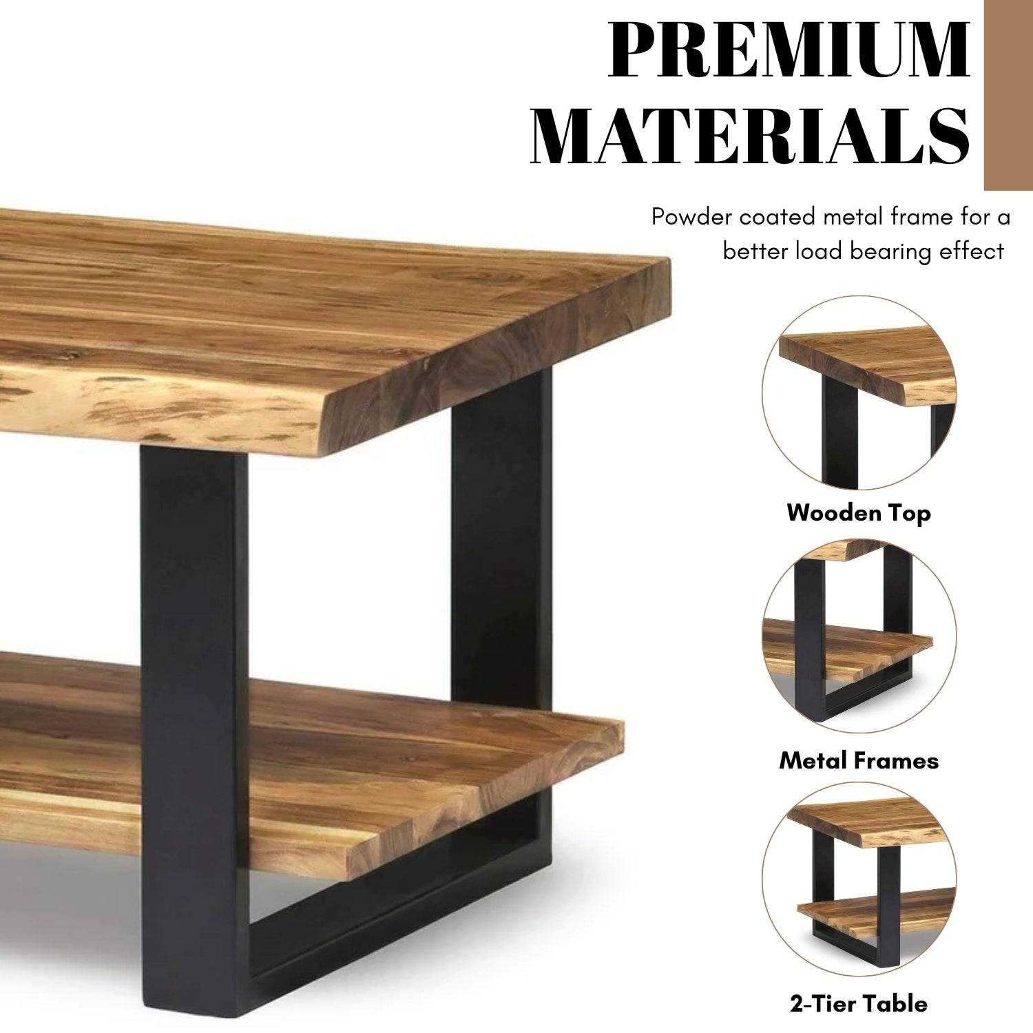 2-Tier Natural Wood Top Center Table