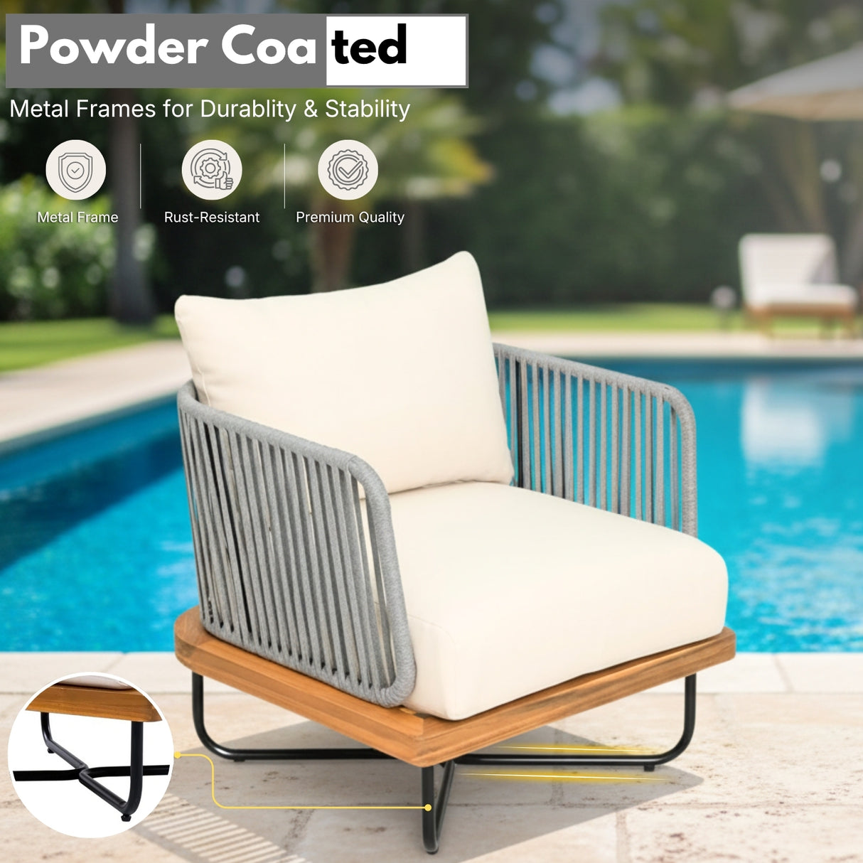 Outdoor Rope Sofa with Wooden Base (Grey & Cream)
