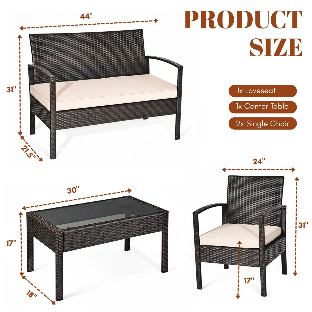 4 Pieces Patio Furniture Set, Outdoor Sectional Sofa