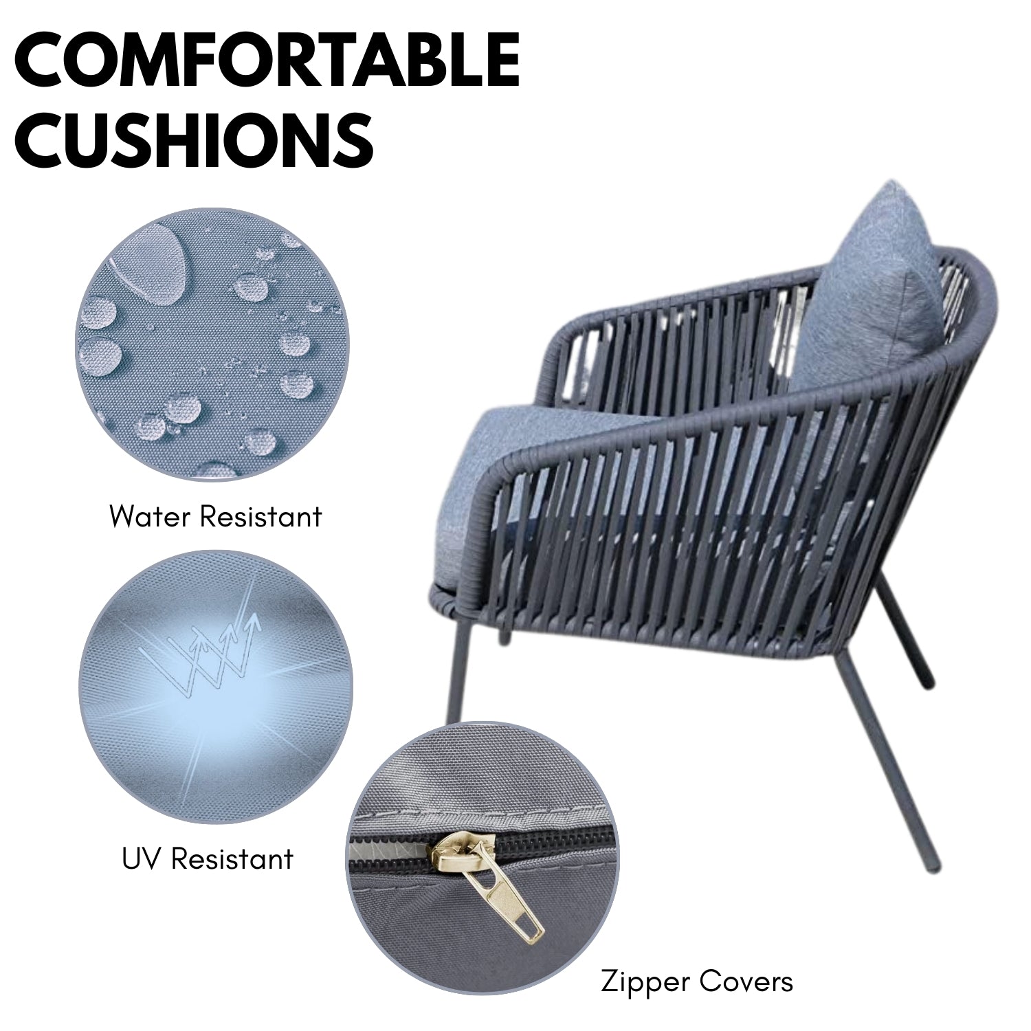 4-Piece Outdoor Rope Patio Sofa Set (Grey)