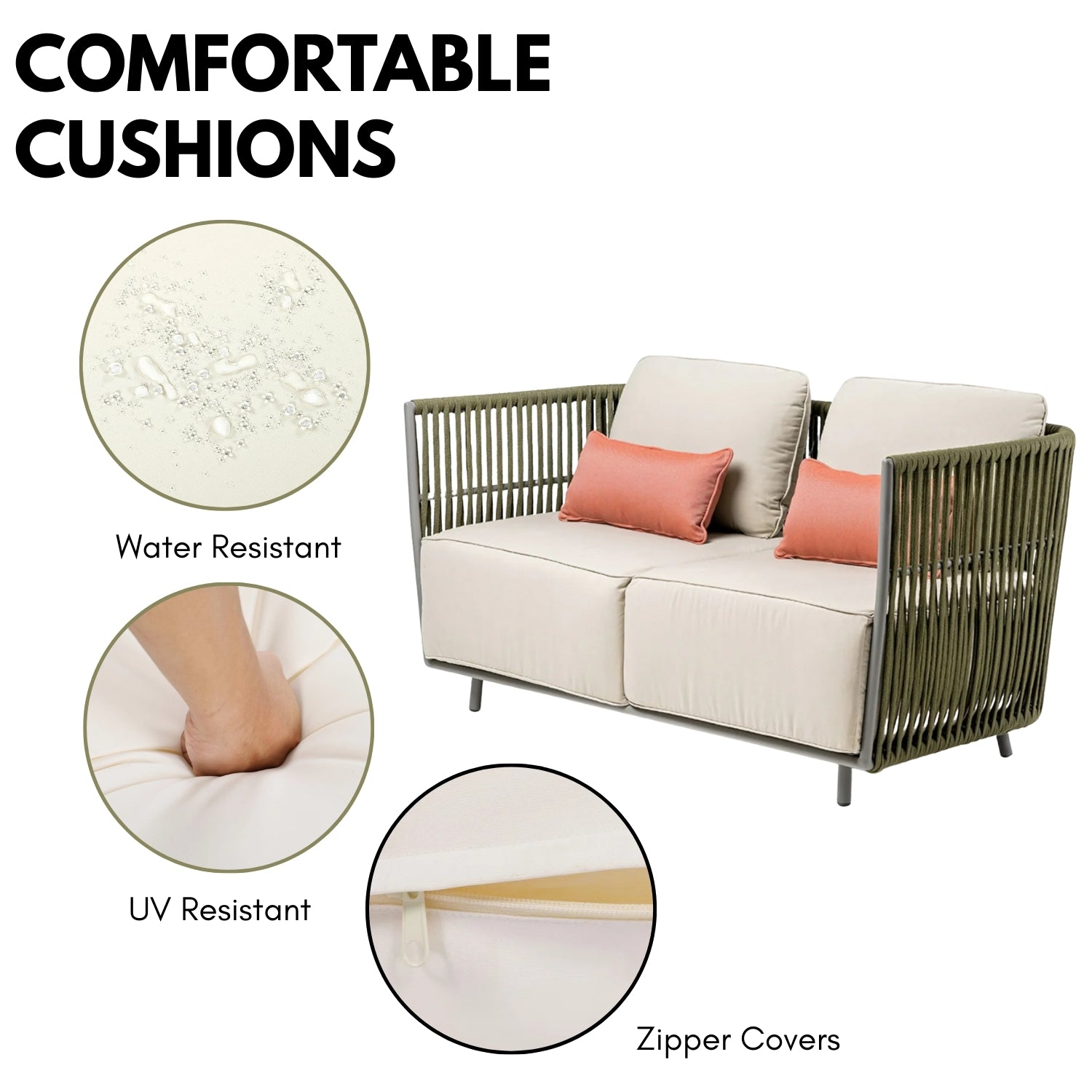 All-Weather Rope 5 Seater Sofa Set With Glass Top Table