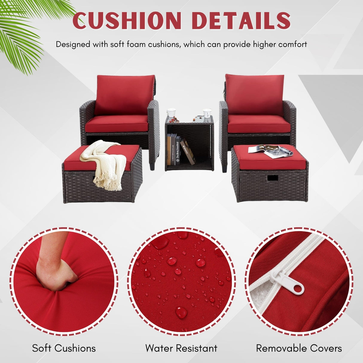 5 Piece Outdoor Patio Wicker Furniture Set