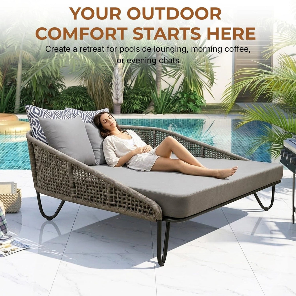 Outdoor Rope Patio Furniture Daybed (Grey)