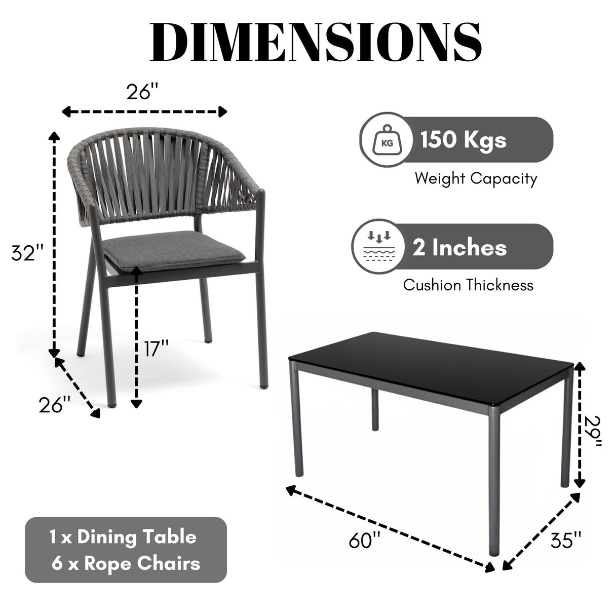 All Weather Resistant 7-Piece Outdoor Dining Set (Grey)