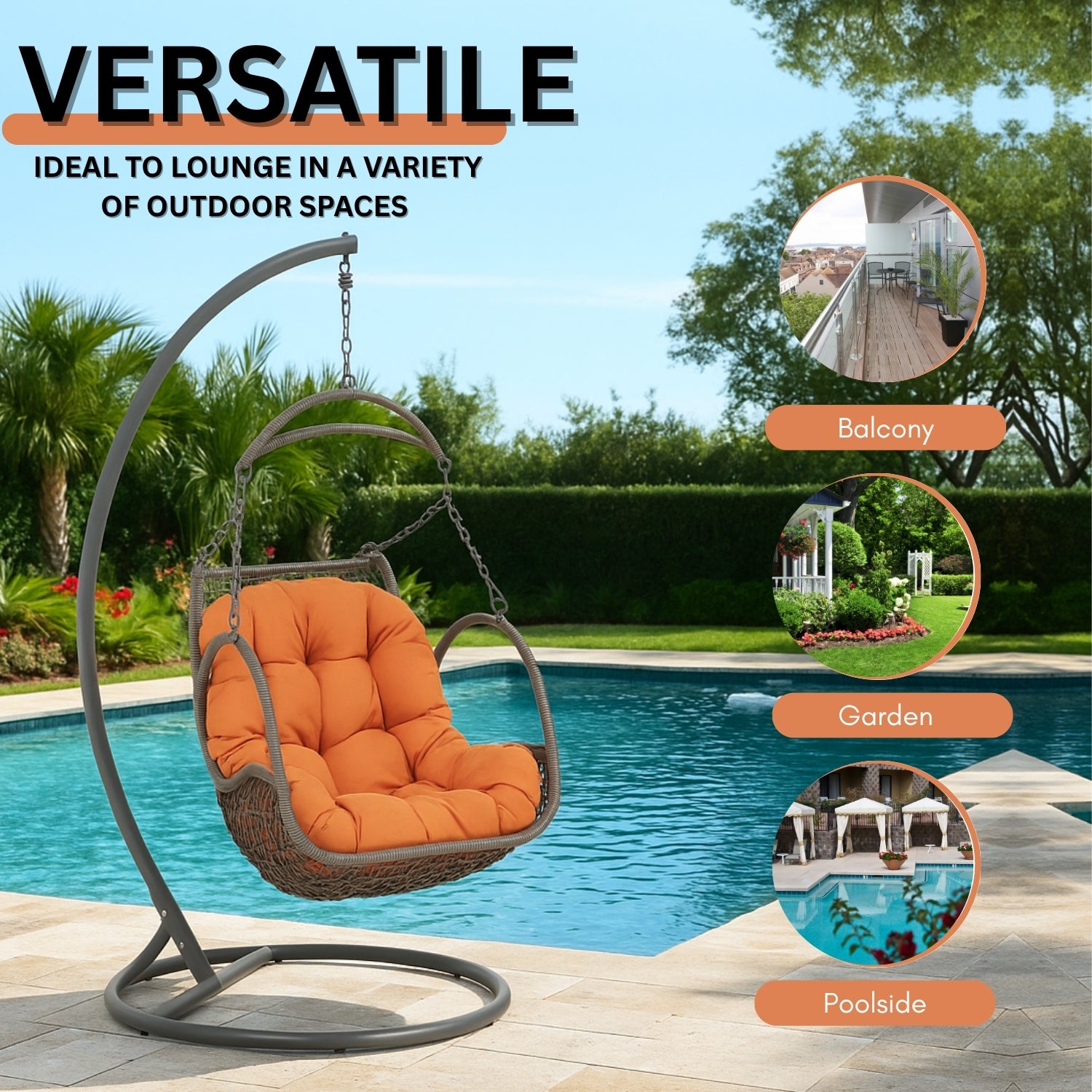 Outdoor Rattan Wicker Hanging Swing Chair with Cushion