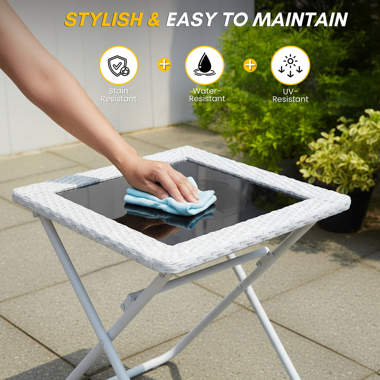 3-Piece Outdoor Wicker Folding Patio Set (White)