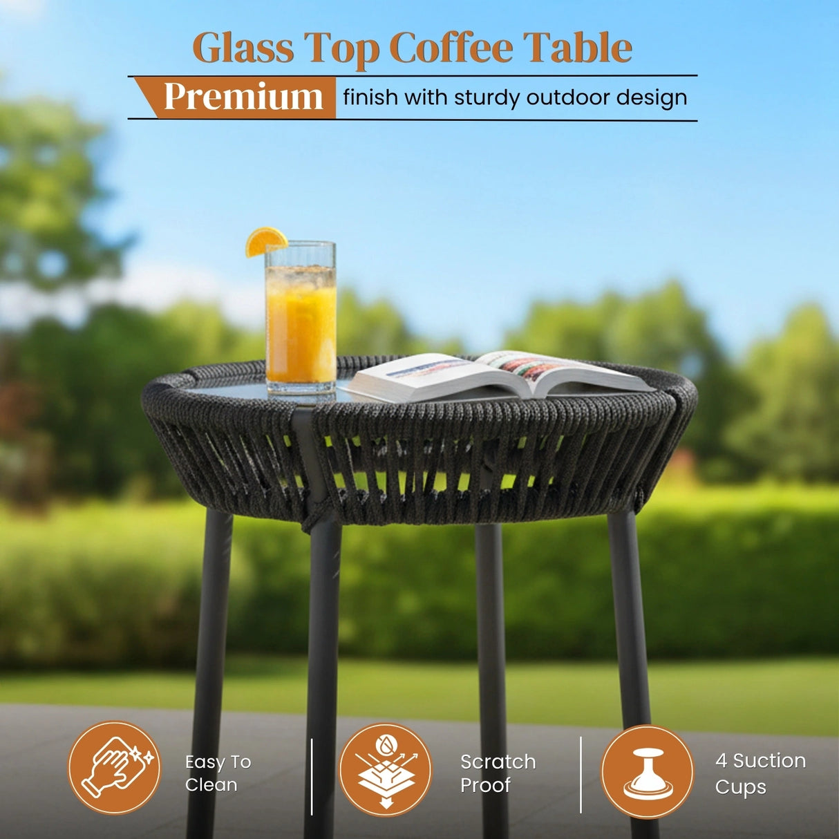 Outdoor Rope Patio Set with Glass Top Table