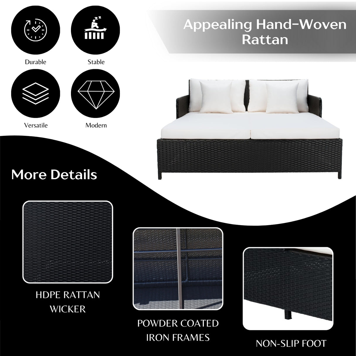 Outdoor Patio Double Seater Daybed For Garden, Poolside