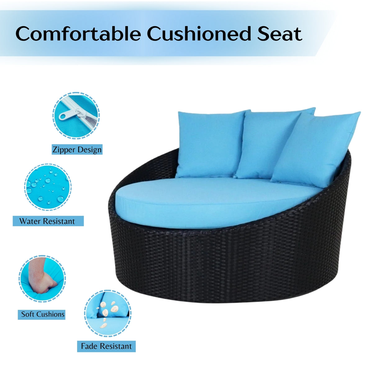 Outdoor Rattan Wicker Daybed with Glass Top Table