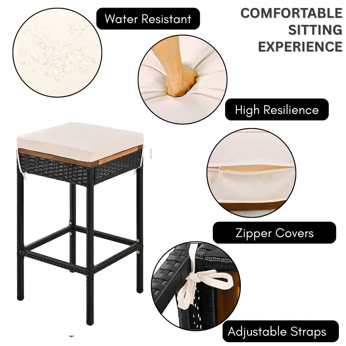 5-Piece Outdoor Rattan Wicker Bar Set with Wooden Top Table