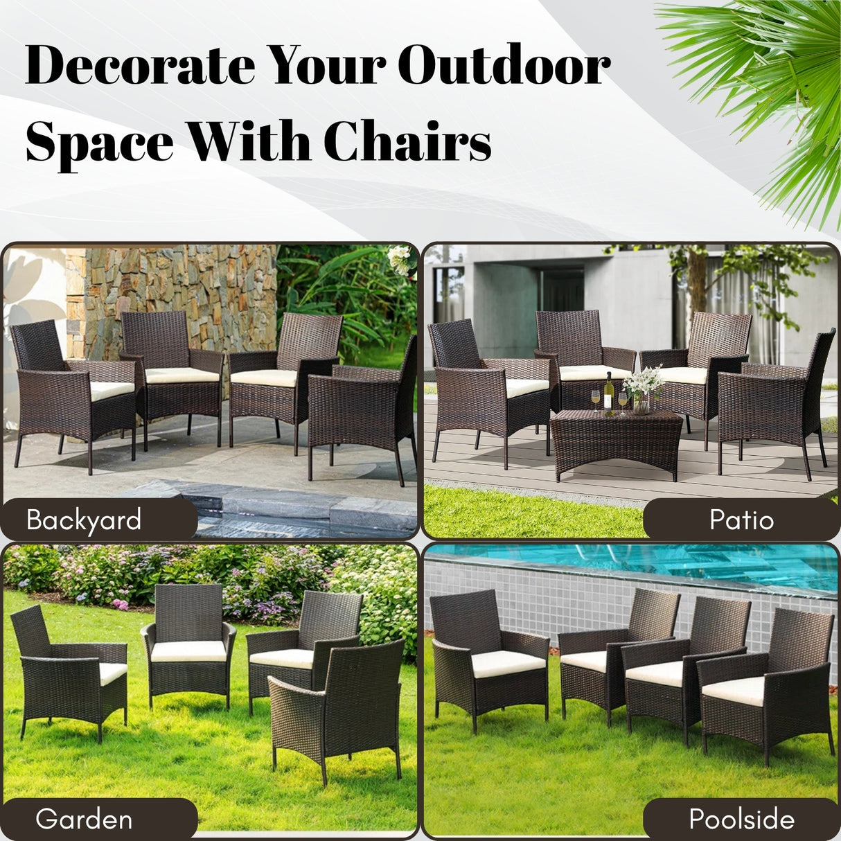 4-Piece Outdoor Rattan Wicker Patio Dining Chairs