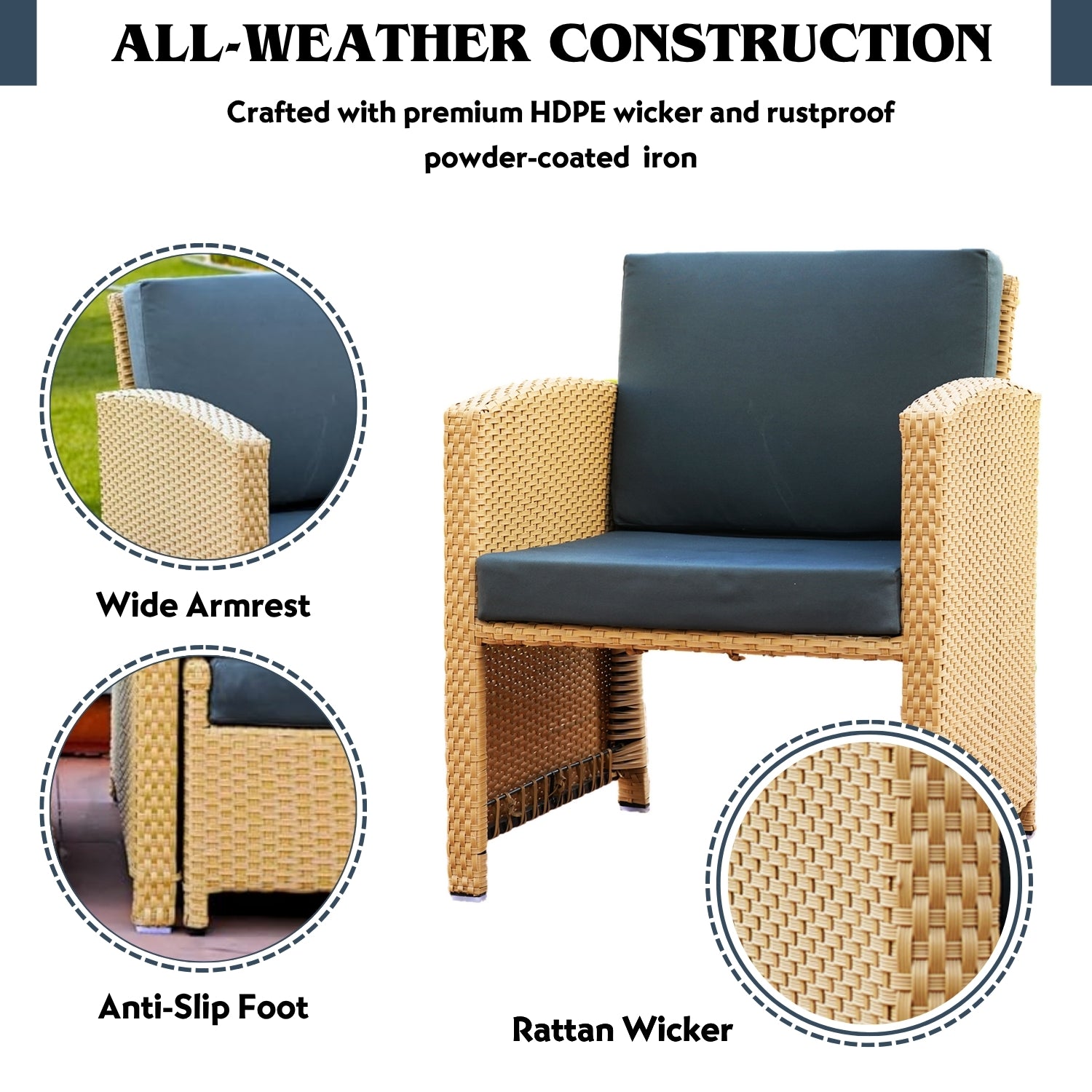 Outdoor 5 Piece Patio Wicker All Weather Sectional Furniture Set