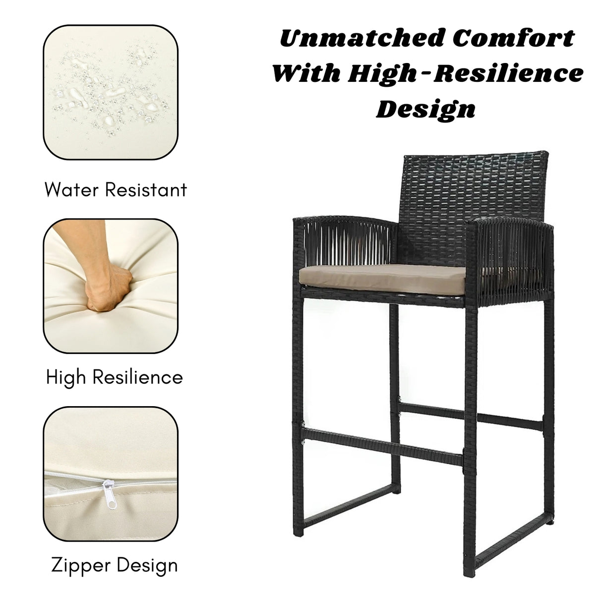 Outdoor Rattan Wicker 2-Piece Bar Chairs