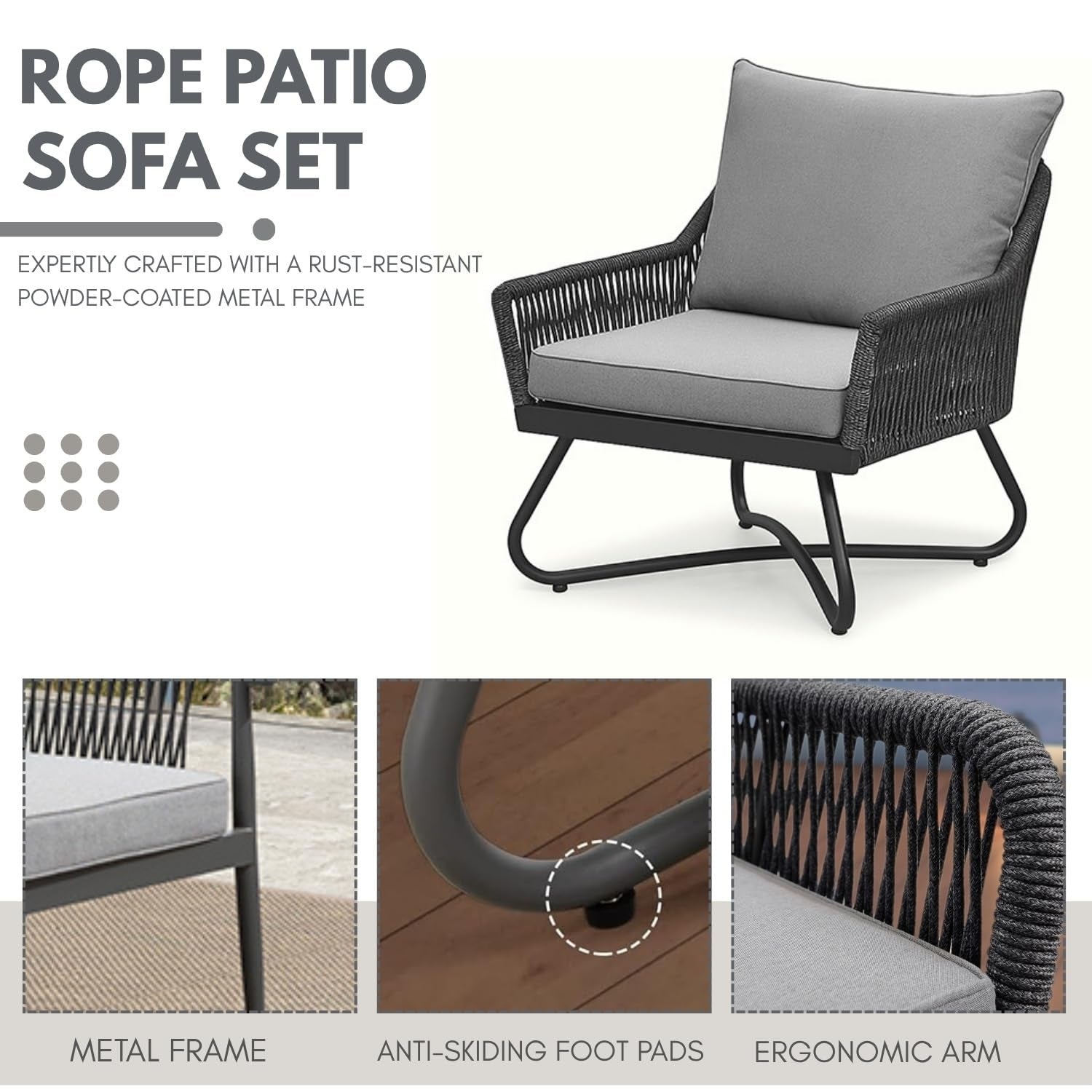 Outdoor 4 Seater Rope Conversation Sofa Set