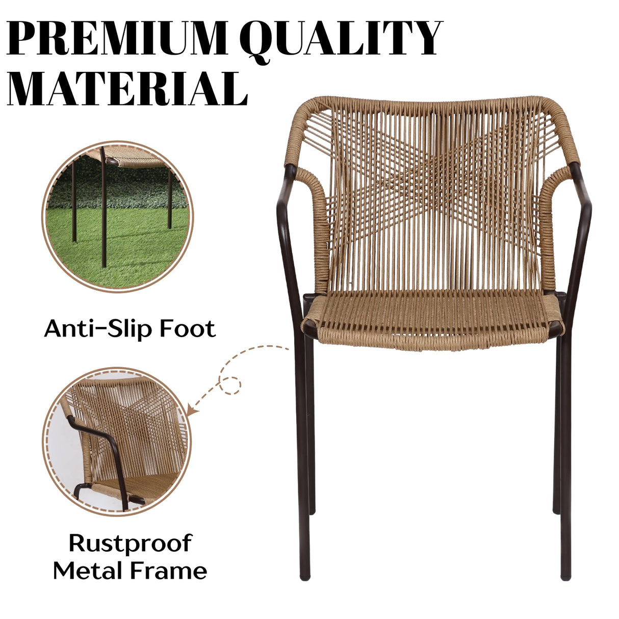 3-Piece Outdoor Beige Rope Patio Set