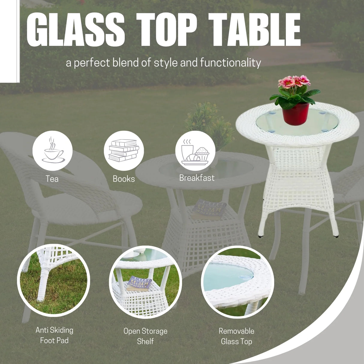 3-Piece Outdoor Rattan Wicker Patio Bistro Set