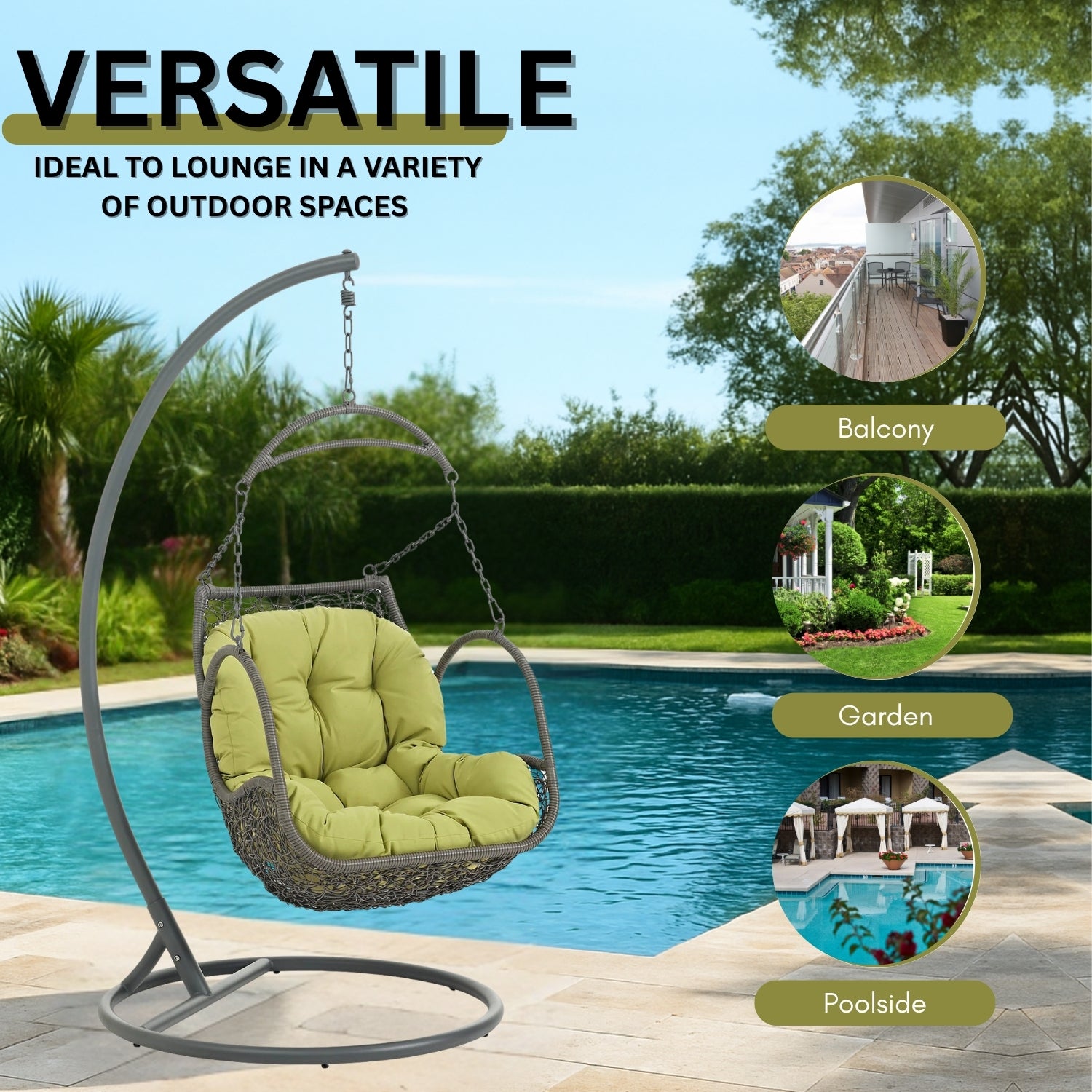 Outdoor Rattan Wicker Hanging Swing Chair with Cushion