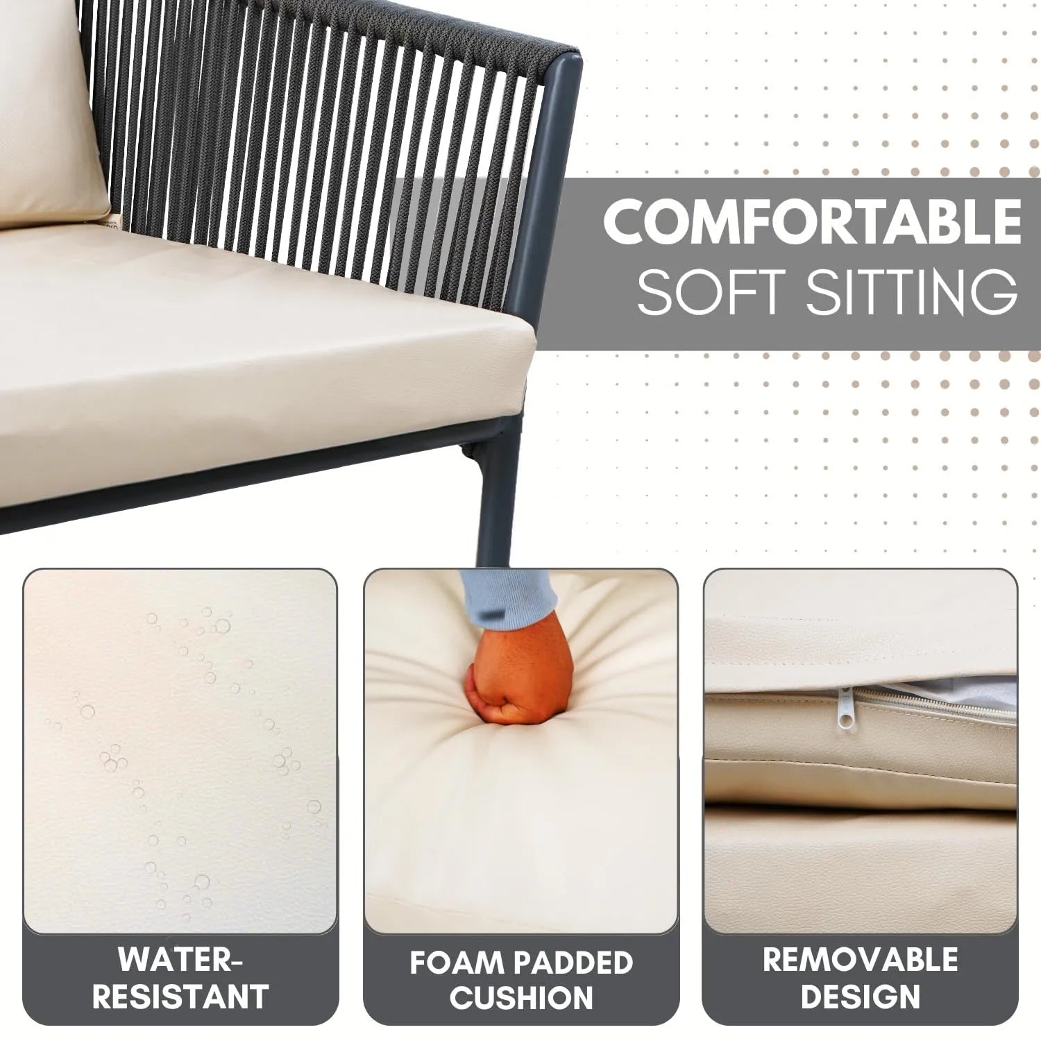 Outdoor Rope Patio Set with Glass Top Table