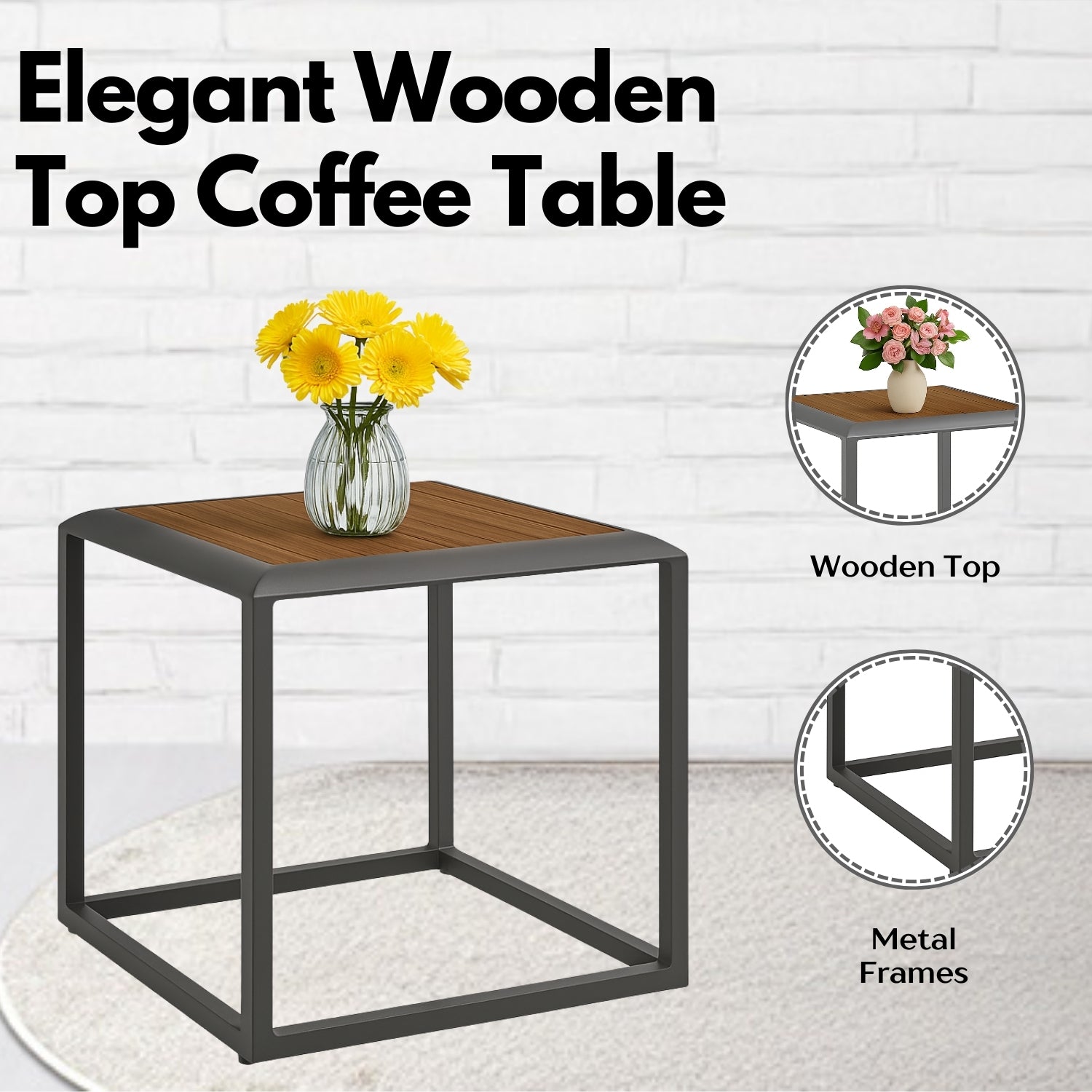 Outdoor Rope 3-Piece Patio Set With Wooden Top Table