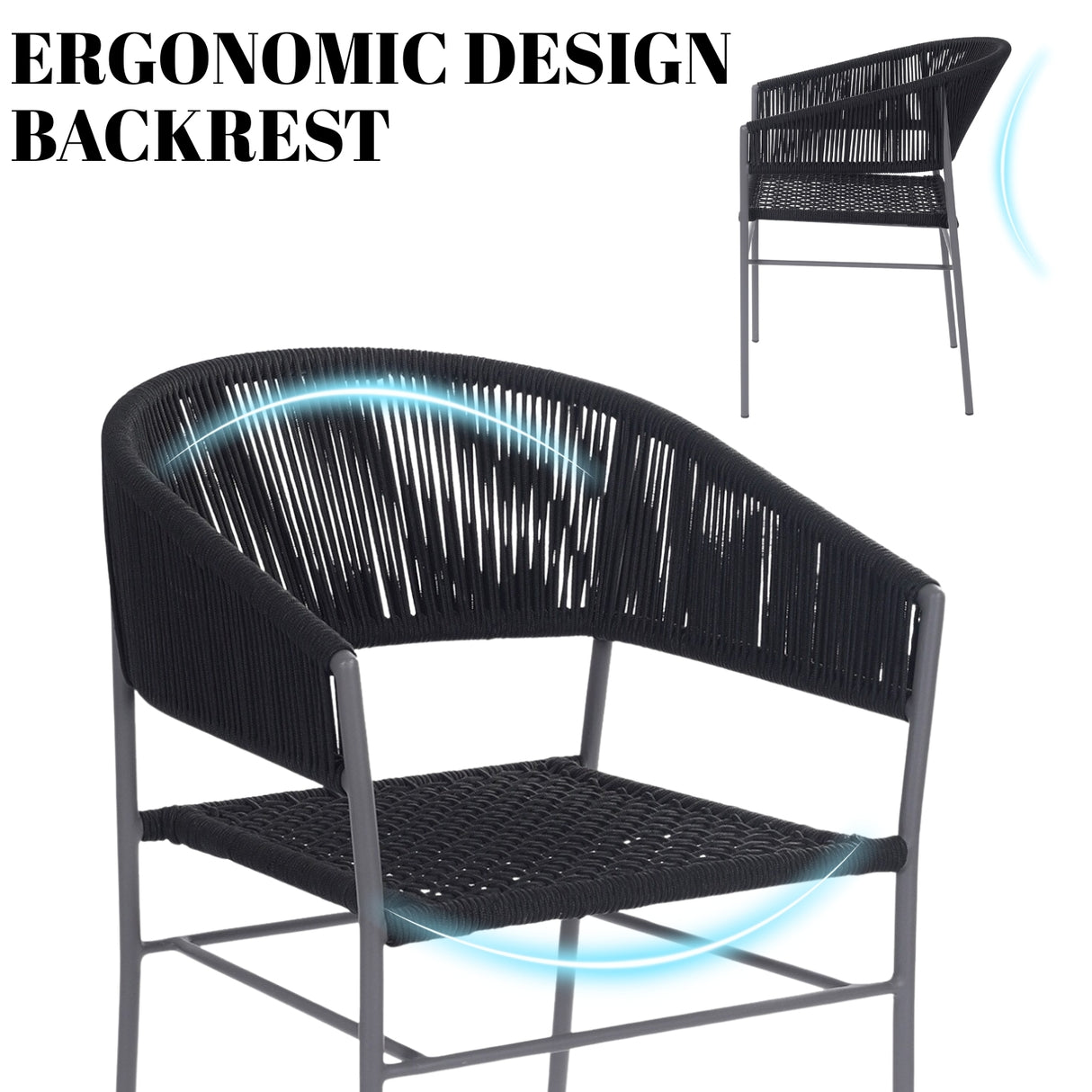 3-Piece Black Rope Outdoor Patio Set