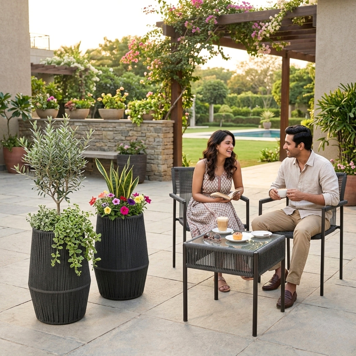 Outdoor Rope Planter Set of 2 (Grey)